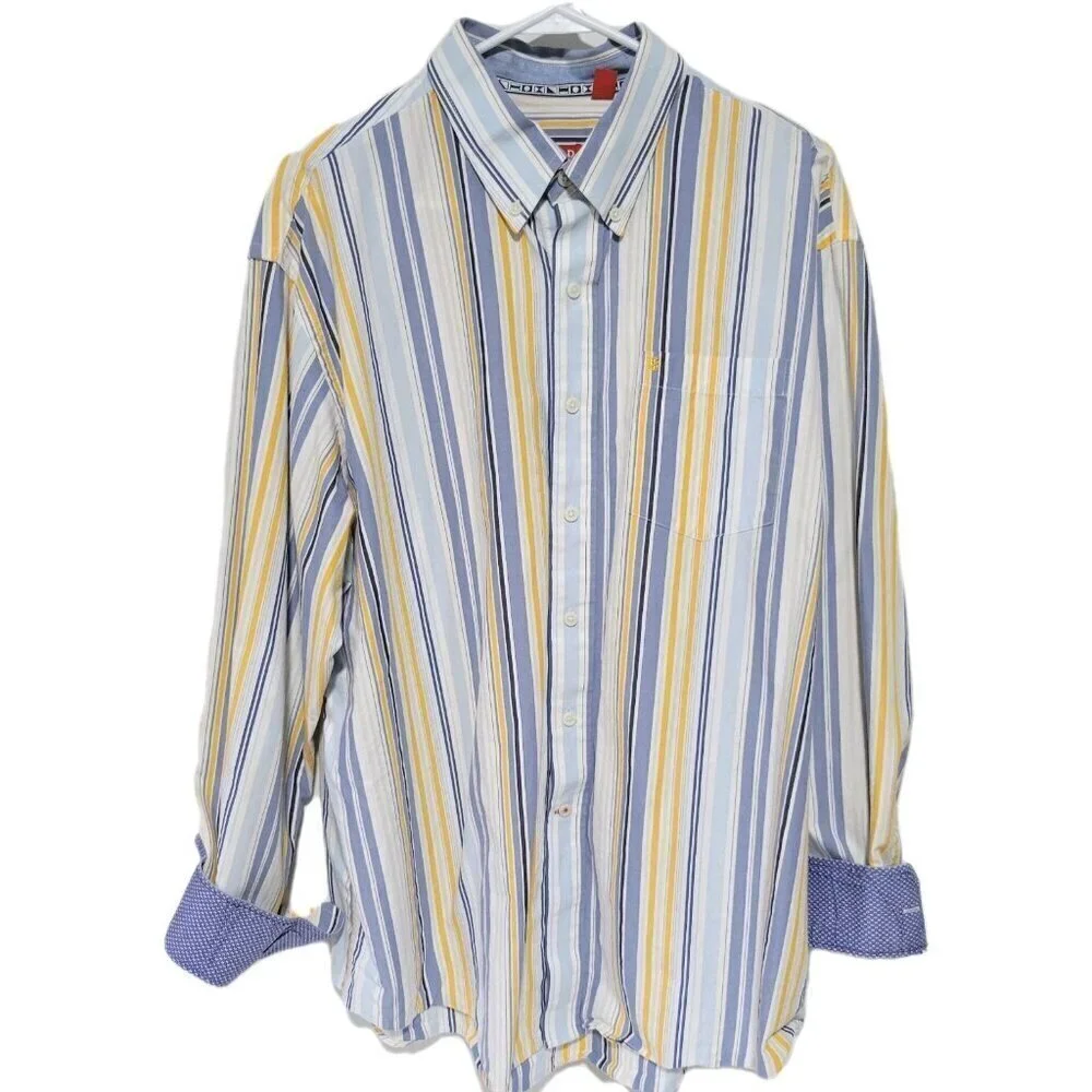 Izod Button Down Shirt XL Mens Long Sleeve Blue Yellow Striped